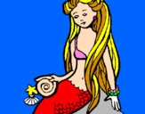 Disegno Sirena con la conchiglia  pitturato su emanuela