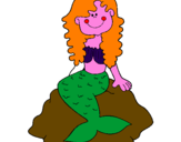 Disegno Sirena seduta su una roccia  pitturato su LIDIA