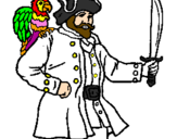 Disegno Pirata con il pappagallo  pitturato su denis