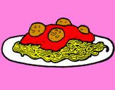 Disegno Spaghetti al ragù  pitturato su susi