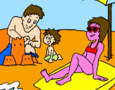 Disegno Vacanza in famiglia pitturato su sara