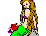 Disegno Sirena con la conchiglia  pitturato su giulia