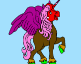 Disegno Unicorno con le ali  pitturato su asia