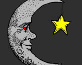 Disegno Luna e stelle  pitturato su elisa