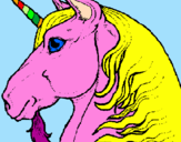 Disegno Testa di unicorno  pitturato su giulia