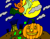 Disegno Halloween paesaggio pitturato su cinzia