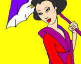 Disegno Geisha con parasole pitturato su ketyna