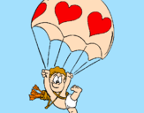 Disegno Cupido in paracadute  pitturato su giorgia