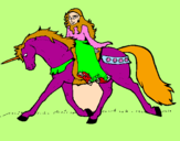 Disegno Principessa a cavallo di unicorno  pitturato su giorgia