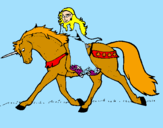 Disegno Principessa a cavallo di unicorno  pitturato su tatti