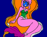 Disegno Sirena con le perle  pitturato su sambigue