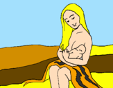 Disegno Madre e figlio  pitturato su ambra