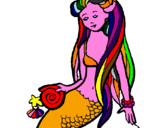 Disegno Sirena con la conchiglia  pitturato su LIDIA