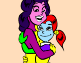Disegno Madre e figlia abbracciate pitturato su irene