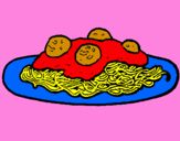 Disegno Spaghetti al ragù  pitturato su gio