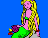 Disegno Sirena con la conchiglia  pitturato su Giulia