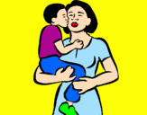Disegno Bacio materno  pitturato su giorgia
