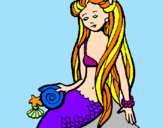 Disegno Sirena con la conchiglia  pitturato su agnese