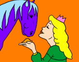 Disegno Principessa e cavallo  pitturato su luna