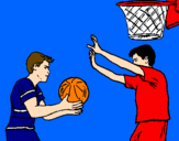 Disegno Giocatore in difesa  pitturato su basket 2