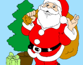 Disegno Babbo Natale con lalbero di Natale pitturato su isabella