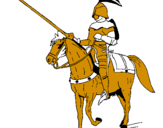 Disegno Cavallerizzo a cavallo  pitturato su tommaso