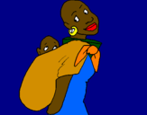Disegno Africana con fazzoletto porta bambino pitturato su francesco
