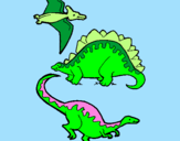 Disegno Tre specie di dinosauri  pitturato su MATTEO