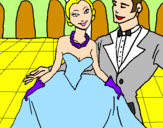 Disegno Principessa e principe al ballo  pitturato su clara