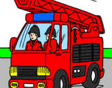 Disegno Camion dei Pompieri  pitturato su laviero