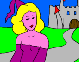 Disegno Principessa e castello  pitturato su denise