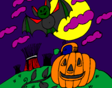 Disegno Halloween paesaggio pitturato su Anita S.