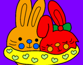 Disegno Conigli innamorati pitturato su giulia
