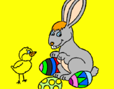 Disegno Pulcino, coniglietto e uova  pitturato su Sergio