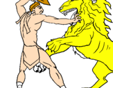 Disegno Gladiatore contro un leone pitturato su matteo  mor