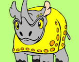 Disegno Rinoceronte  pitturato su Dinosauro 