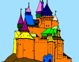 Disegno Castello medievale  pitturato su viola