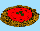 Disegno Spaghetti al formaggio  pitturato su chiara