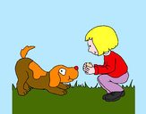 Disegno Bambina che gioca con il cagnolino  pitturato su Diana