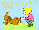 Disegno Bambina che gioca con il cagnolino  pitturato su Dianuzza