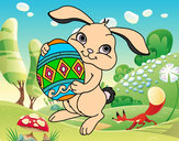 Disegno Coniglio con uovo di Pasqua pitturato su dede