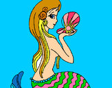 Disegno Sirena e perla  pitturato su lory
