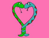 Disegno Serpenti innamorati  pitturato su erika