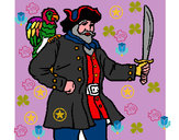 Disegno Pirata con il pappagallo  pitturato su persegada