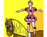 Disegno Trapezista in groppa al cavallo pitturato su persegada