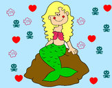 Disegno Sirena seduta su una roccia  pitturato su sabry