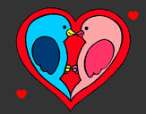 Disegno Uccellini innamorati  pitturato su lisarossi8