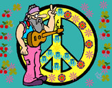 Disegno Musicista hippy  pitturato su matylan