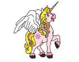 Disegno Unicorno con le ali  pitturato su matylan