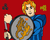 Disegno Cavaliere dallo scudo con leoni  pitturato su helena